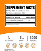 BulkSupplements.com Glucosamine Sulfate Powder - Glucosamine Supplement, Joint Support Supplement - Gluten Free, 1g per Serving, 1kg (Pack of 5) (11 lbs)