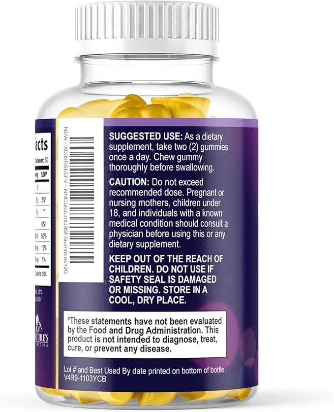 Calcium Supplement Gummies - Sugar Free Calcium Gummy with Vitamin D3 for Best Absorption - Supports Immune Health, Bones & Teeth - Nature's Calcium Chews for Women & Men, Orange Flavor - 120 Gummies