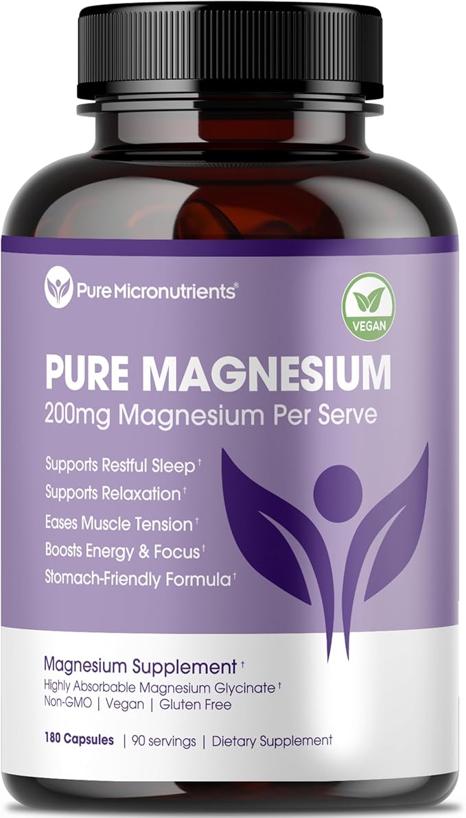 Pure Magnesium Glycinate Supplement – Highly Absorbable Chelated Magnesium to Support Sleep, Muscle & Nerve Health, Energy, Relaxation & Bone Health – 200mg Per Serving, 180 Capsules