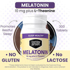 Berkley Jensen Melatonin 10mg, 300 Tablets Bottle - Sleep Supplement w/L-Theanine - Supports Restful Sleep & Healthy Sleep/Wake Cycles - Non-Habit Forming Gluten & Lactose Free Sleep Aid for Adults