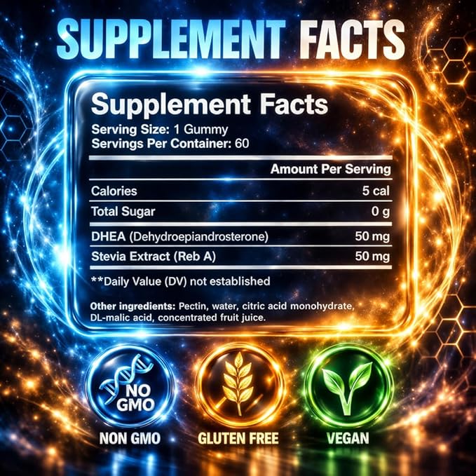 VAITE DHEA 50mg Gummies for Men and Women – Hormone Balance, Energy & Mood Support – Immune System Booster – Vegan, Gluten-Free, Non-GMO – Perimenopause & Menopause Supplement 60 Chews