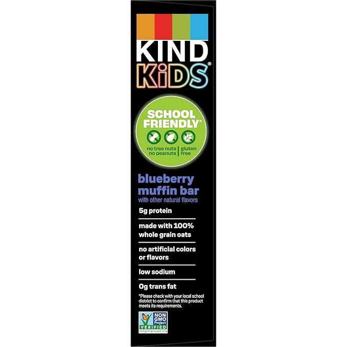 KIND Kids Granola Bars, Blueberry Muffin, Gluten Free, Low Sodium, Peanut and Tree Nut Free Snacks, 5g Protein, 5 Count