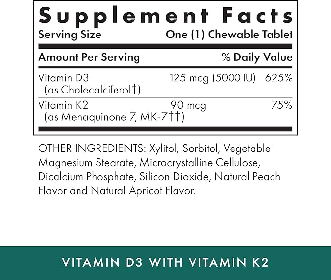 Michael's Health Naturopathic Programs Vitamin D3 with K2 - 90 Chewable Tablets, Pack of 2 - Apricot Flavor - Skeletal & Immune System Support - No Added Sugar - Vegetarian - 180 Total Servings