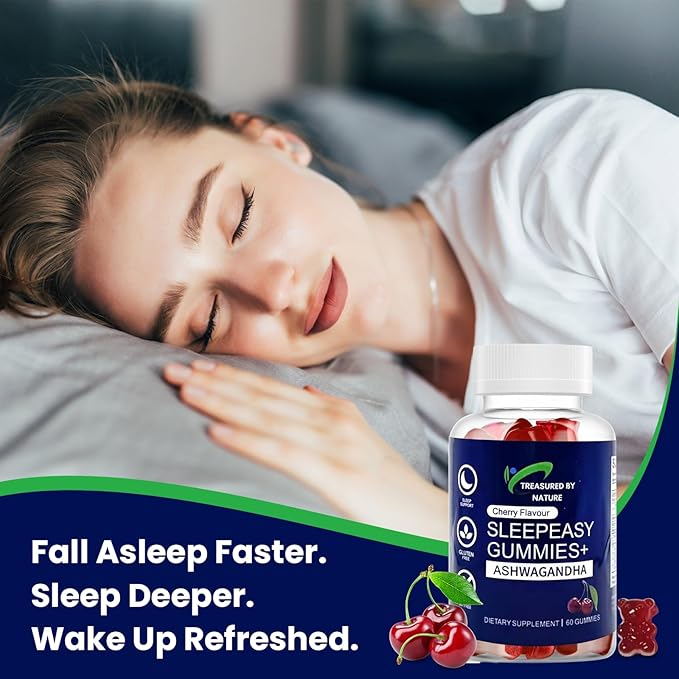 Sleep Easy Gummies Melatonin Free Nighttime Relaxation Aid with Ashwagandha, Magnesium Citrate & L-Theanine Calming Stress Relief Supplement | Gluten-Free | Non-Habit Forming