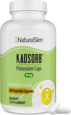 NaturalSlim Natural Potassium Citrate Gluconate 99 mg - Kadsorb Supports Electrolyte Balance & Normal pH - Absorbable Potassium Supplements with Essential Minerals - Non GMO 400 Capsules 1 Pack