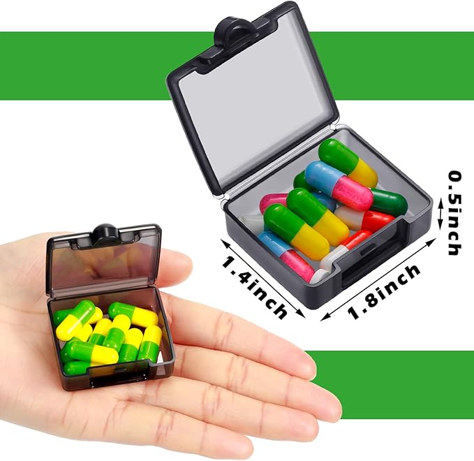 6 Packs Pocket Tiny Pill Case Single Daily Small Pill Container Travel Medicine Holder Cute Portable Personal Medicine Dispensers Organizers for Purse Pills Vitamin Supplements(Black)