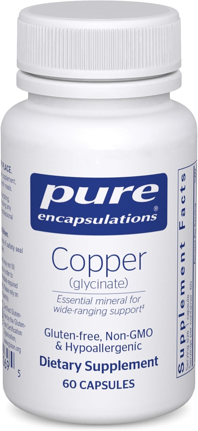 Pure Encapsulations Copper Glycinate 60's - 2 mg Copper Supplement, Supports Red Blood Cell Formation* - Aids Energy Metabolism - Non-GMO & Vegan - 60 Capsules