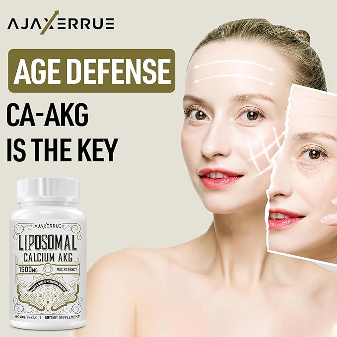 Liposomal Calcium AKG Supplement 1500 MG (Alpha-Ketoglutaric Acid), More Effective Than AAKG, Ca AKG for Longevity, Age Defense, Cellular Energy, Metabolic Function, 60 Softgels