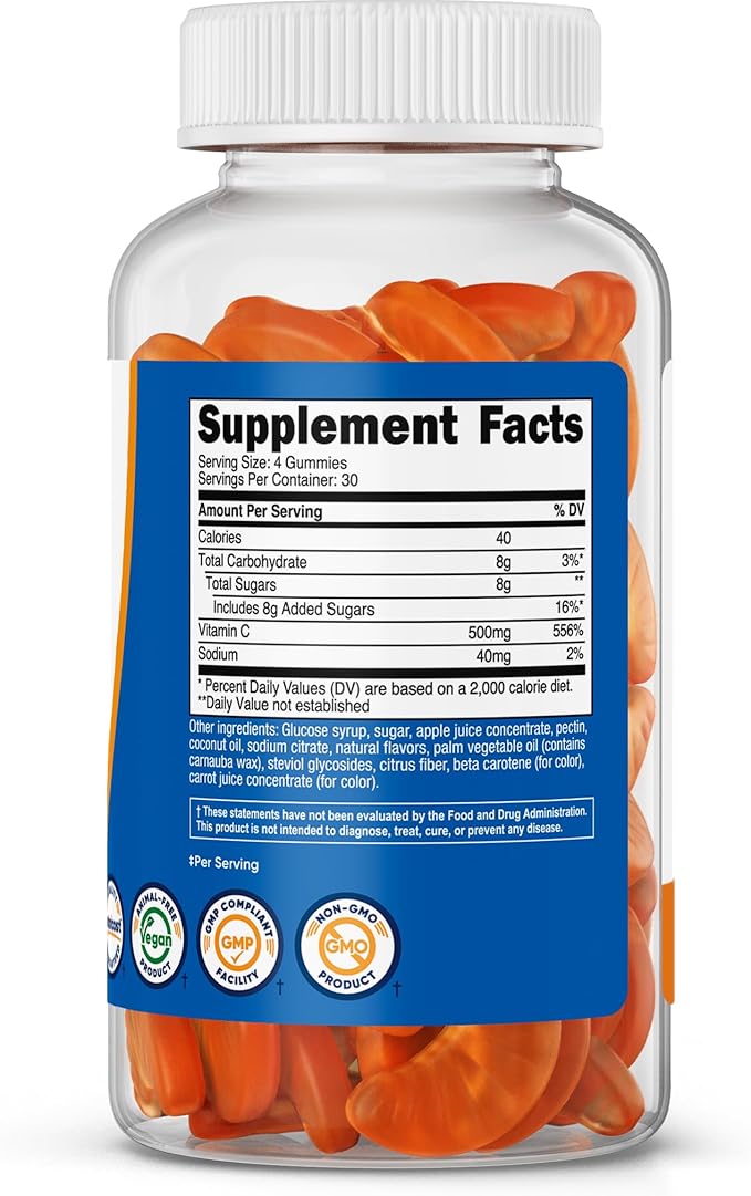 Nutricost Vitamin C Gummies (500mg) 120 Gummies - Made with Natural Flavors & 556% DV of Vitamin C, Vegan, GMO-Free, Gluten-Free, 30 Servings