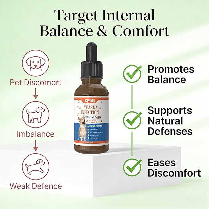 Kivori Yeast Infection Drops for Dogs, 2fl.Oz/60ml Yeast Infection Treatment for Dogs, Anti Yeast Drops, Ear and Paw Itch, Herbal Dog Supplement Drop for All Ages All Breeds. (3PCS)