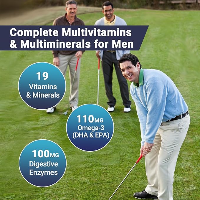 Mens Multivitamins Gummies with Vitamins A C D K E, B Complex, Omega-3, Digestive Enzymes, Lycopene, Calcium, Magnesium, Zinc - Support Brain, Muscle, Energy, Sugar Free, Vegan, 60Cts