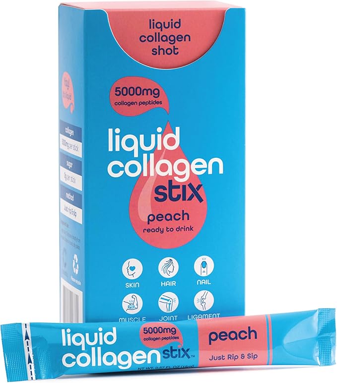 Hydrolyzed Liquid Collagen Peptides for Women & Men - Grass-Fed Bovine Protein Supplement for Hair Growth, Skin and Nails (Pack of 28, Peach)