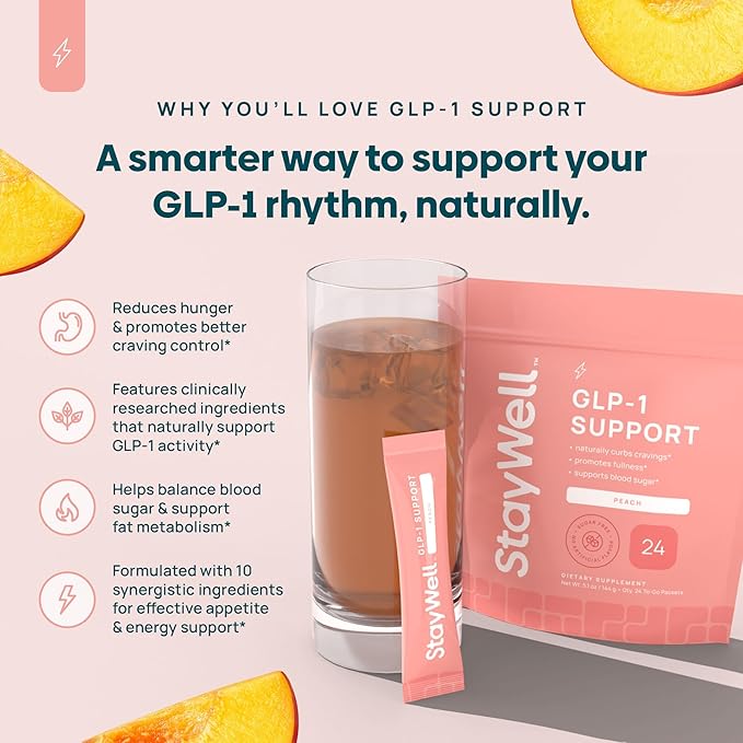 GLP-1 Supplement | Natural GLP-1 Production | GLP 1 Booster Drink Mix to Control Appetite and Cravings | Great Tasting Metabolic Support - Yerba Mate, Garcinia Cambogia, Berberine [Peach]
