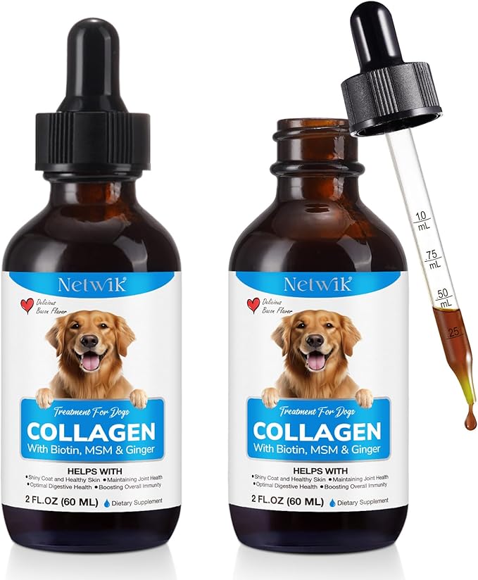 Collagen for Dogs - Skin and Coat Supplement for Dog, Dog Liquid Collagen, Collagens Supplement for Dogs - Collagens with Biotin, MSM & Ginger - 2 Bottles