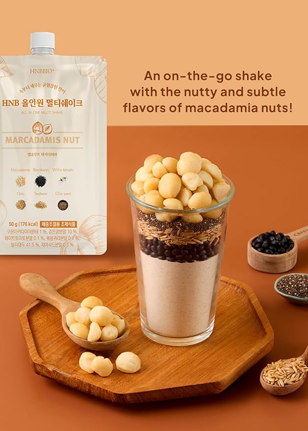 Korean Food All-In-One Multi Shake Macadamia Nut Flavor(50g*7 Packs) Dietary Fiber, Essential Amino Acids, Vitamins, 7-Day Convenient Individual Packs (12.35 oz)