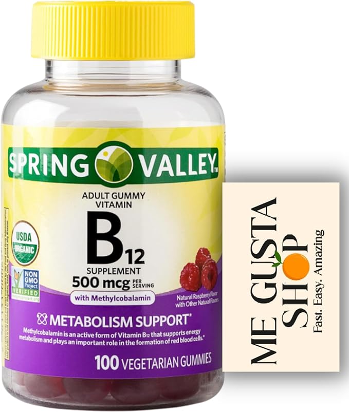 B12 500 mcg Spring Vallley Raspberry Flavor Gummy Vitamin B12 Gummies 100 ct (Pack of 1) + me Gusta Sticker
