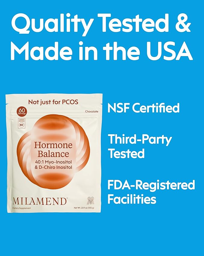 milamend Hormone Balance for Women 40:1 Myo-Inositol D-Chiro Inositol Supplement + CoQ10, ALA, & Amino Acids – Fertility, Ovarian & Cycle Support – Chocolate Powder – 30-Day Supply