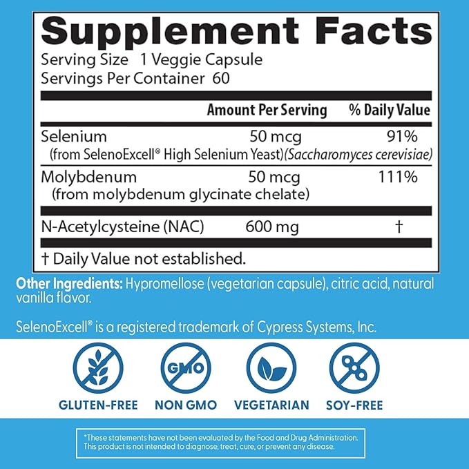 Doctor's Best NAC Detox Regulators Supplement for Men & Women - N-Acetyl Cysteine 600 mg, Liver Health Support, NAC Capsules with Selenium & Molybdenum, Supports Antioxidant Defense - 60 Veg Caps