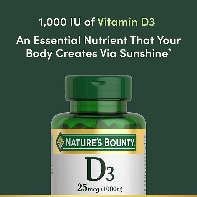 Nature's Bounty Vitamin D3 1000 IU, Immune Support, Helps Maintain Healthy Bones, 250 Rapid Release Softgels (Pack of 3)