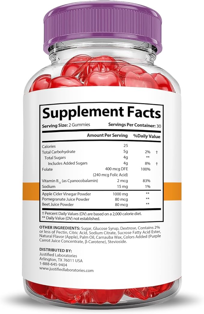 Justified Laboratories Rapid Ripped Keto ACV Gummies Advanced Formula 1000MG Rapidripped Keto Gummies Apple Cider Vinegar Formulated with Pomegranate Beet Juice Powder B12 Vegan Non GMO 60 Gummys
