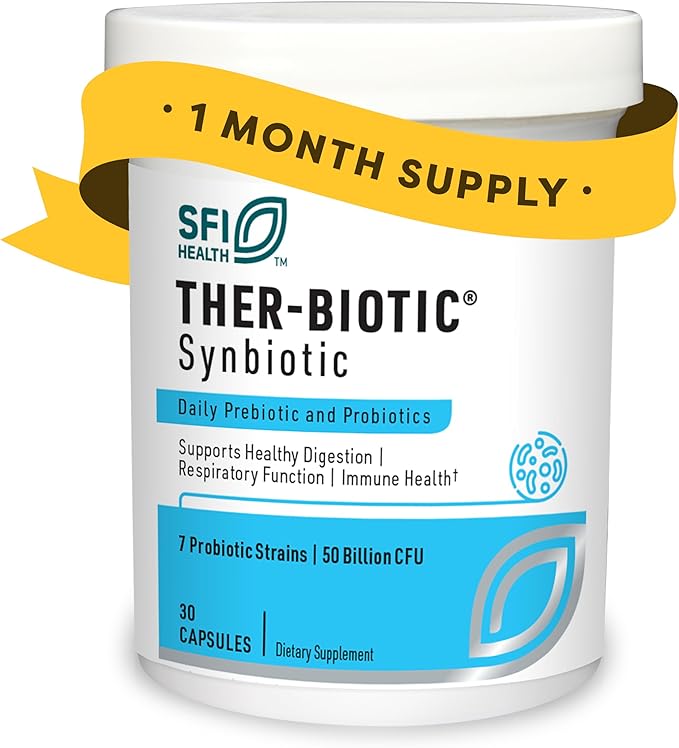 Klaire Labs SFI Health Ther-Biotic Synbiotic - Prebiotics and Probiotics for Women & Men - 50 Billion CFU Probiotic Capsules with Sunfiber - Digestive Health and Immune Support (30 ct)