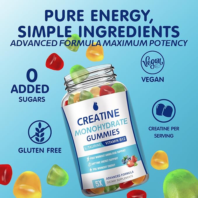 Creatine Monohydrate Gummies 5000mg Creatine for Women & Men 2 Packs, Creatine Monohydrate Chew for Boost Focus, Muscle Strength, 5g Creatine Monohydrate per Serving, Sugar Free, Vegan