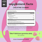 Lemme Creatine Monohydrate Gummies for Women and Men, 5g Dose to Support Lean Muscle, Strength, Recovery, Cognitive Health, w/Ginseng for Absorption, Sour Strawberry, NSF Certified, 60 Gummies