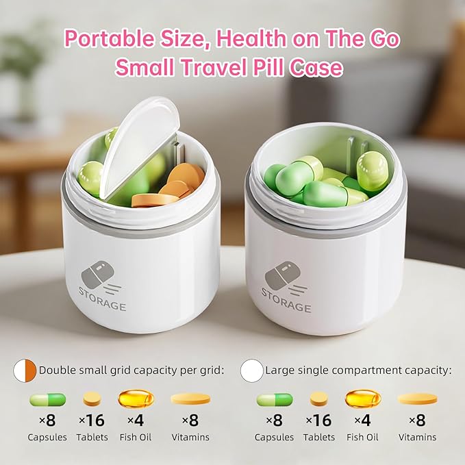 Keychain Pill Holder, Small Pill Box Case Container Organizer for Purse, Supplement Container, Silicone Seal Moisture Proof Mini Pill Bottle for Outdoor Camping Travel Jewelry（Gray）