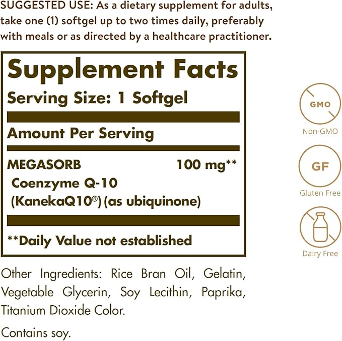Solgar Megasorb CoQ-10 100 mg, 90 Softgels - Supports Healthy Aging - Coenzyme Q10 Supplement - Enhanced Absorption - Non-GMO, Gluten Free, Dairy Free - 90 Servings, (Pack of 2)
