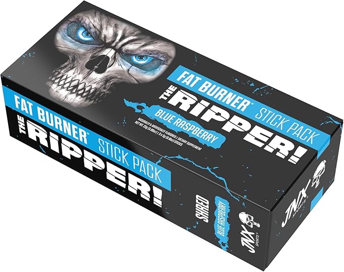 JNX SPORTS The Ripper! Fat Burner Pre Workout for Men & Women – Thermogenic Fat Burning Powder & Appetite Suppressant, Boost Energy & Endurance – Blue Raspberry, Pre Workout Packets, 5x5 g Sticks