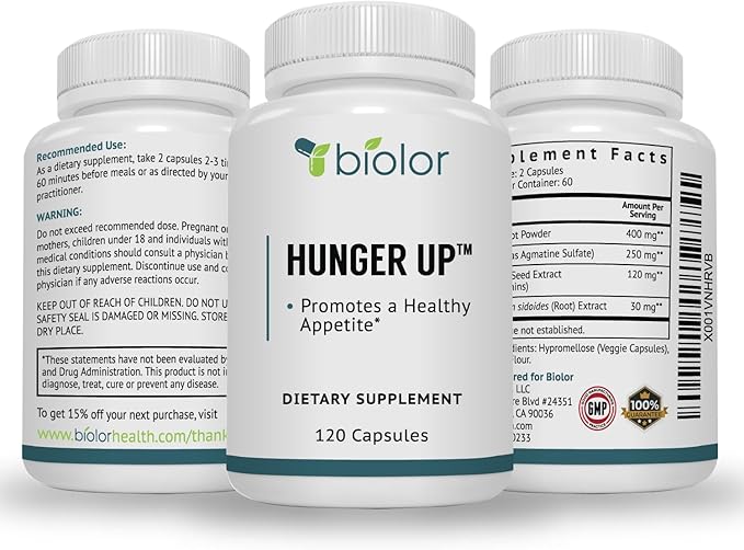 Biolor HungerUp™ - Appetite Stimulant (with No Artificial Fillers) - Effective Weight Gain Pills with Fenugreek Extract to Increase Appetite and Gain Weight
