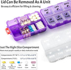 Foldable & Portable Weekly Pill Organizer 2 Times a Day with Clear Printed Labels - 7 Day AM PM Medicine Box, Week Daily Travel Pill Case Holder for Medications, Vitamin, Supplement - Clear Purple