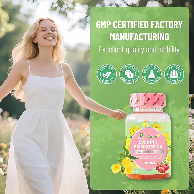 Evening Primrose Oil Gummies, Superior Women's Multi, Support PMS Balances Hormones & Keep Skin Smooth, 60 Count