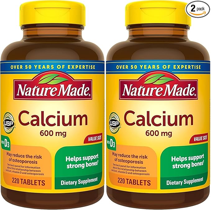 Nature Made Calcium 600 mg with Vitamin D3, Dietary Supplement for Bone Support, 220 Tablets - Pack of 2