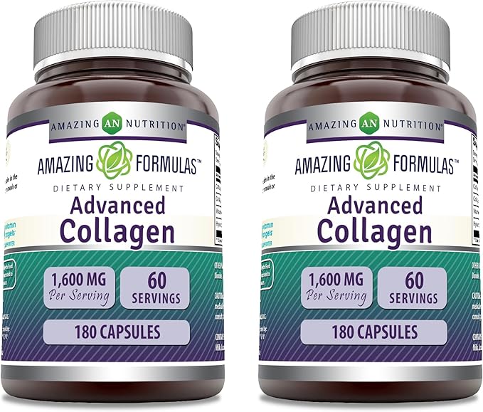 Amazing Formulas Advanced Collagen Supplement | Collagen Type I, II & III with Vitamin C & Hyaluronic Acid | 180 Capsules | Non-GMO | Gluten-Free | Made in USA | Pack of 2