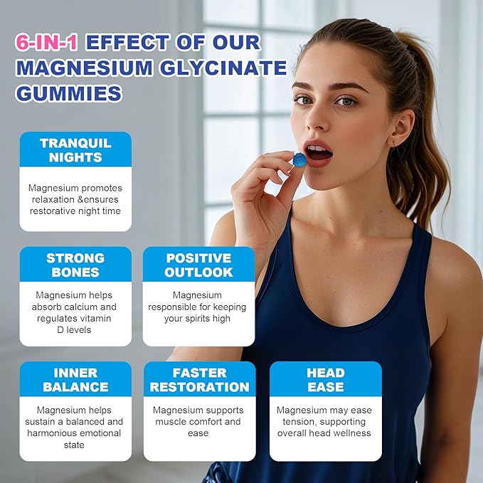 Blueberry Flavor Magnesium Glycinate Gummies 400mg – High Absorption Supplement for Adults and Kids, Sugar Free, Gelatin Free, Vegan Friendly, 60 Day Supply (60, Blueberry)