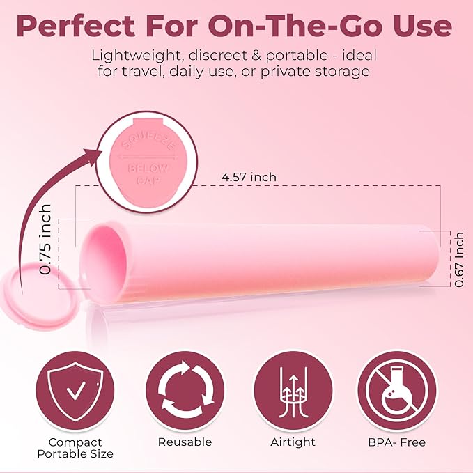 Kopperko Small Pill Bottles (116mm, 4.6 Inch 100-Pack) | Child Resistant Storage Tubes with Caps | Tube Container for Spices | Airtight, UV Resistant & Waterproof (Pink Plastic)