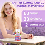 Saffron Gummies for Adults & Kids, Saffron Supplements with 88.5mg Saffron Extract, Ashwagandha, L-Theanine for Relaxation, Focus and Mood Support, Sugar Free, 60 Count