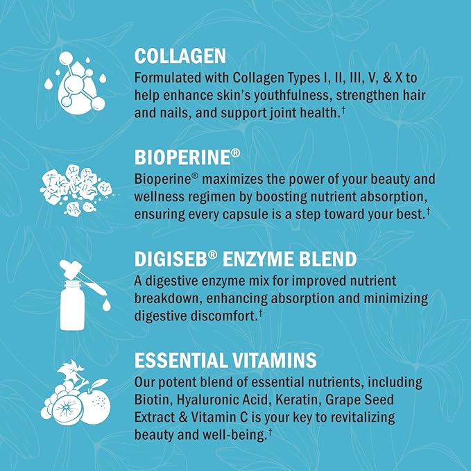 BioSchwartz Hydrolyzed Collagen Peptide Capsules - Multi Collagen Supplements for Women Types I, II, III, V, X with Vitamin C, Biotin, Keratin and Hyaluronic Acid for Skin, Hair & Nails - 135ct