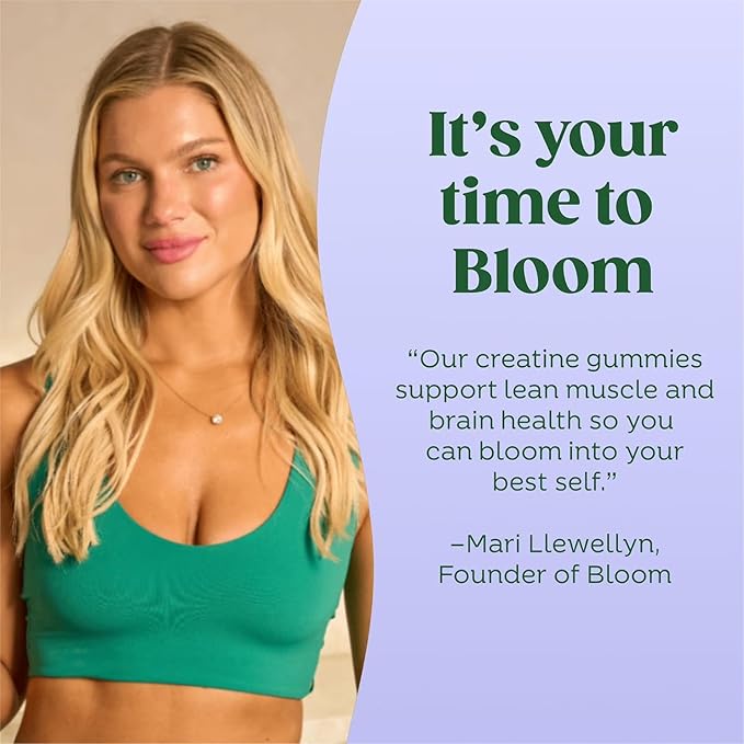 Bloom Creatine Monohydrate Gummies, 5g Per Serving, Sugar Free Creatine Gummy for Workout, Strength, Cognitive Health & Lean Muscle Support, Gluten Free & Non GMO, Berry Boost, 90 Gummies, 30 SVG