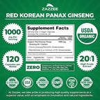 Zazzee USDA Organic Red Korean Panax Ginseng 20:1 Extract, 1000 mg, 5% Ginsenosides, 120 Vegan Capsules, Standardized and Concentrated 20X Root Extract, 100% Vegetarian, All-Natural, Made in the USA
