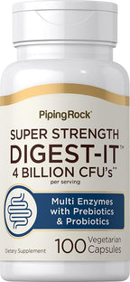 Piping Rock Digestive Enzymes for Women and Men | 100 Capsules | 4 Billion CFU | Multi Supplement with Probiotics and Prebiotics | Extra Strength Pills | Non-GMO, Gluten Free