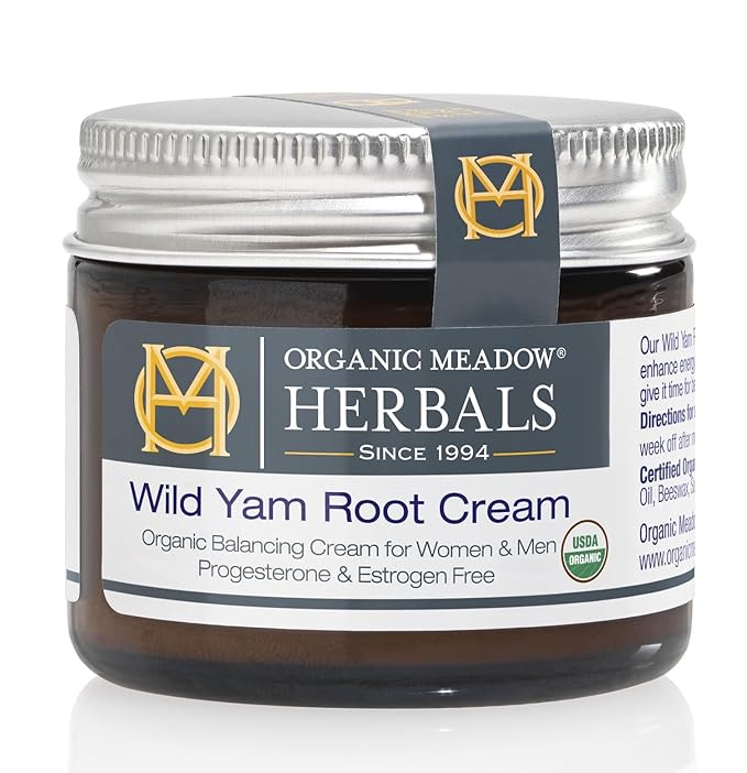 Organic Meadow Herbals Wild Yam Root Cream - USDA Certified Organic Balancing Cream for PMS & Menopause Relief - Estrogen & Progesterone-Free. Handmade by us. Woman-owned & Operated Since 1994 (2 oz)