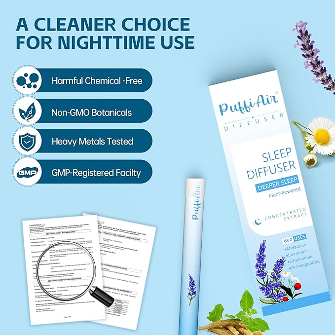 Herbal Diffuser Pen, Sleep Diffuser with Melatonin, Lavender, Ashwagandha & Chamomile for Sleep Support, All Natural Swap - Up to 600 Uses (Varies by Usage), 2 Diffusers, 1 Pack