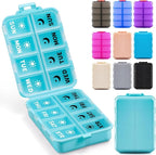 Foldable Weekly Pill Organizer 2 Times a Day with 2 Extra Compartments (Clear Printed Labels) - Portable 7 Day AM PM Medicine Box, Week Daily Travel Pill Case Holder for Vitamin, Supplement - Sky Blue