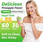 Calcium Citrate Gummies - Chewable Calcium Gummies for Bone, Muscle, Teeth, Immune Support, High Absorption Calcium Supplements for Women & Men Sugar Free Pineapple Flavor 60 Count