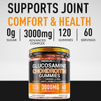 Glucosamine Chondroitin Gummies for Joint Support – 120 Glucosamine Gummies Extra Strength 3000mg with MSM, Turmeric, Calcium, Vitamin D3 – Sugar Free Vegan Adults Supplement – Flexibility & Mobility