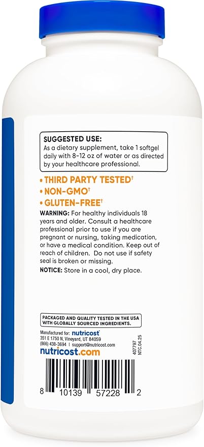 Nutricost Fish Oil Omega 3 Softgels with EPA & DHA (1000mg of Fish Oil, 560mg of Omega-3), 240 Softgels, Non-GMO, Gluten Free.