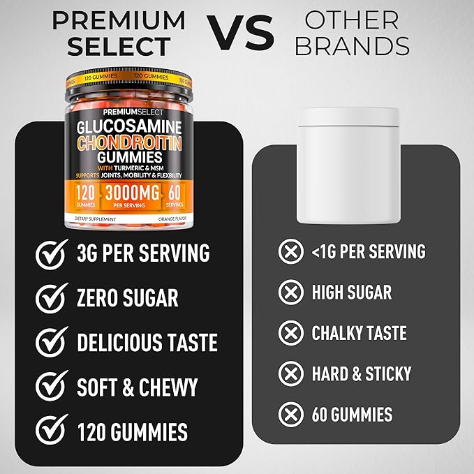 Glucosamine Chondroitin Gummies for Joint Support – 120 Glucosamine Gummies Extra Strength 3000mg with MSM, Turmeric, Calcium, Vitamin D3 – Sugar Free Vegan Adults Supplement – Flexibility & Mobility