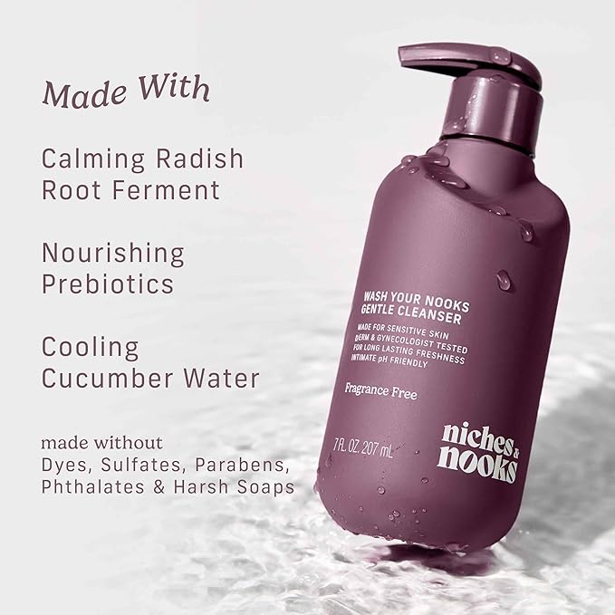 Niches & Nooks Gentle Nooks Cleanser – Fragrance-Free – Unscented Feminine Wash, pH Balanced Intimate Cleanser for Women, Safe for Sensitive Skin, Daily Use – 7 oz